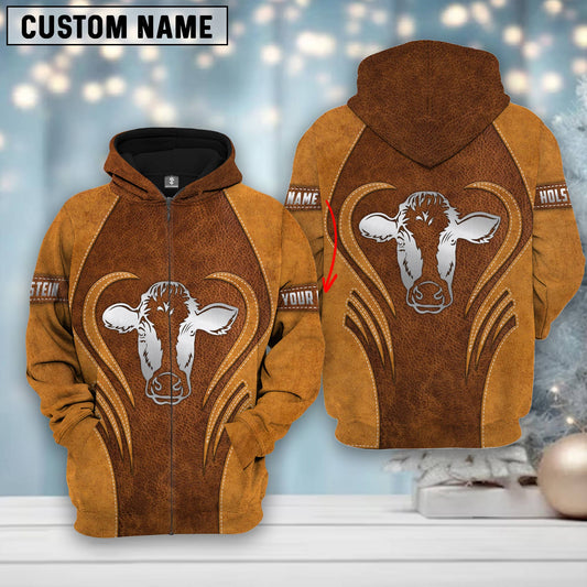 Joycorners Custom Name Farm Holstein Lovers Heart Leather Pattern Merry Christmas 3D Printed Hoodie