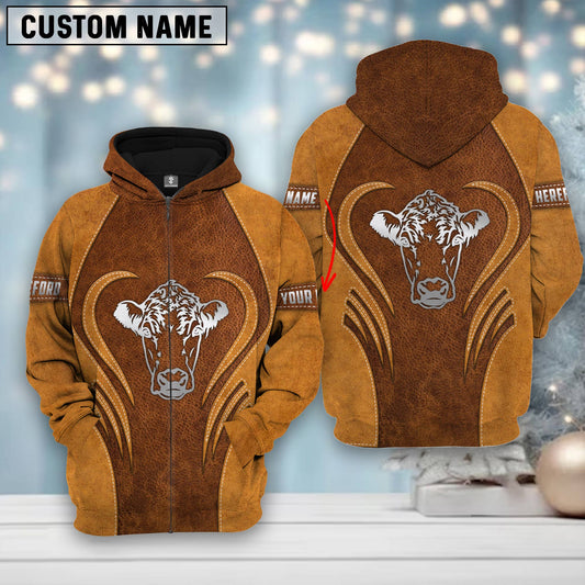 Joycorners Custom Name Farm Hereford Lovers Heart Leather Pattern Merry Christmas 3D Printed Hoodie