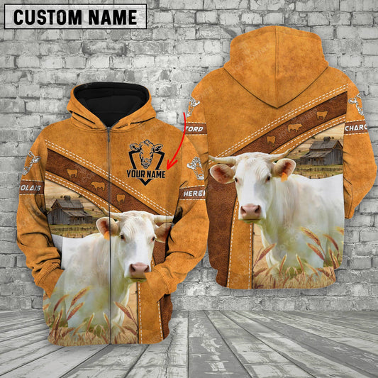 Joycorners Personalized Name Farm Charolais Cattle Hoodie TT8