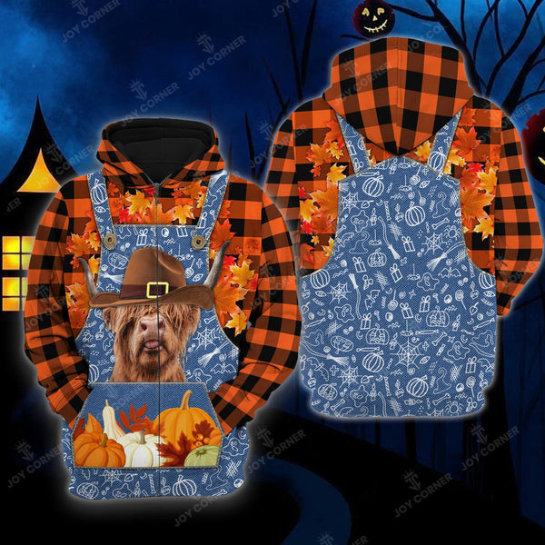 Joycorners Happy Halloween Highland Orange Plaid All Printed 3D Shirt