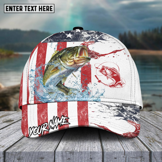 Joycorners Fishing Red Blue Seawwave American Flag Pattern Sport Pattern Personalized Name 3D Cap (11 Breeds)