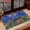 Joycorners Cow Trio on Farm Truck with American Flag Fireworks Rustic Country Personalized Name 3D Doormat (8 Breeds)