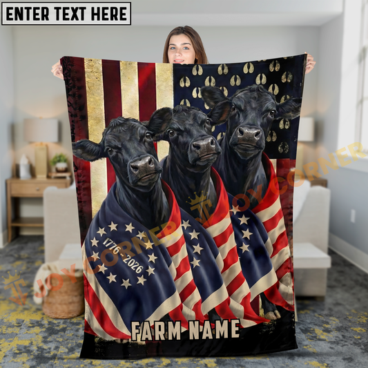 Joycorners Patriotic Cows Wrapped in American Flag Vintage Style Personalized Name 3D Blanket (8 Breeds)