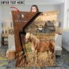 Joycorners Horse Running in Rustic Farm Landscape Leather Patch Style Personalized Name 3D Blanket (8 Breeds)