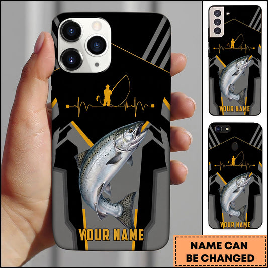 Joycorners Fishing Heartbeat Angler Silhouette Design Personalized Name Phone Case (10 Fish Species)