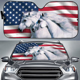Joycorners White Horses U.S Flag All Over Printed 3D Sun Shade