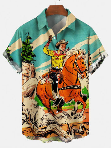 Joycorners Western Cowboy On Horse All Over Printed 3D Hawaiian Shirt