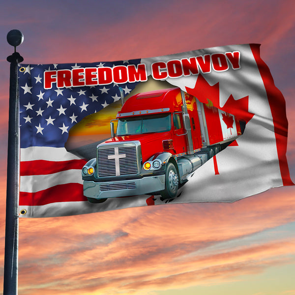 Joycorners Freedom Convoy Flag Freedom Convoy 2022 Canadian Trucker Mandate Freedom Jesus Christian Grommet Flag 3D All Over Printed