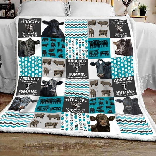 JoyCorners Black Angus Cow-Blue All Printed 3D Blanket