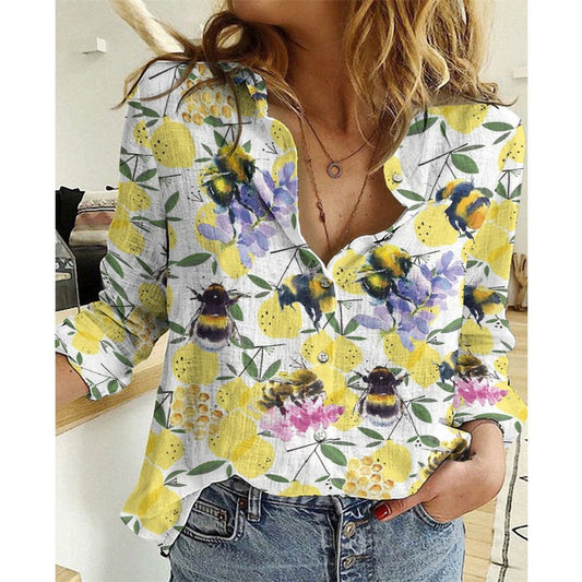 Joycorners Colorful Bee Flower Casual Shirt