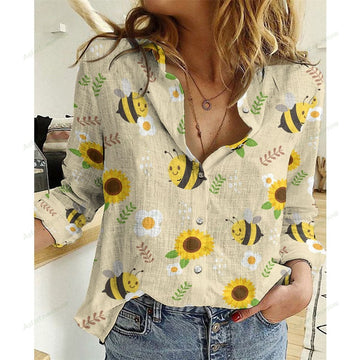 Joycorners Cute Sunflower Bee Casual Shirt