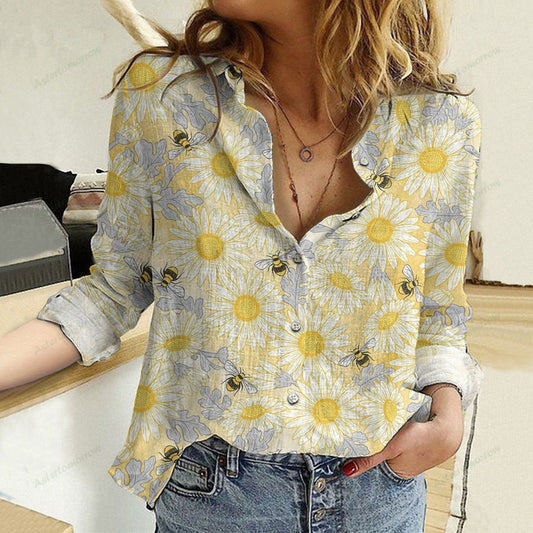 Joycorners Yellow Flower Bee Casual Shirt