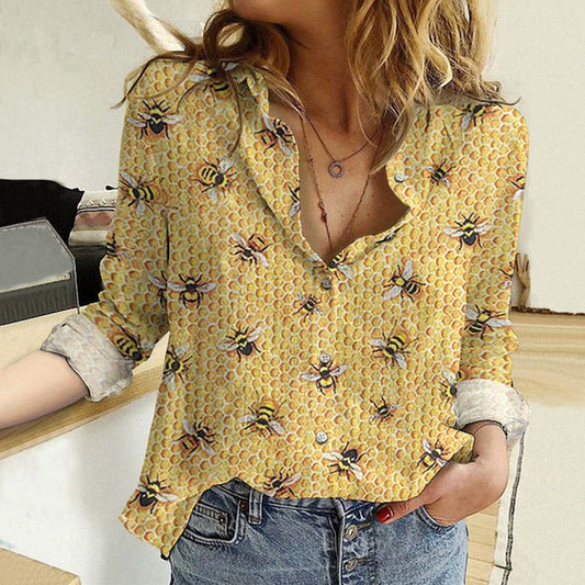 Joycorners Honeycomb Bee Pattern Casual Shirt