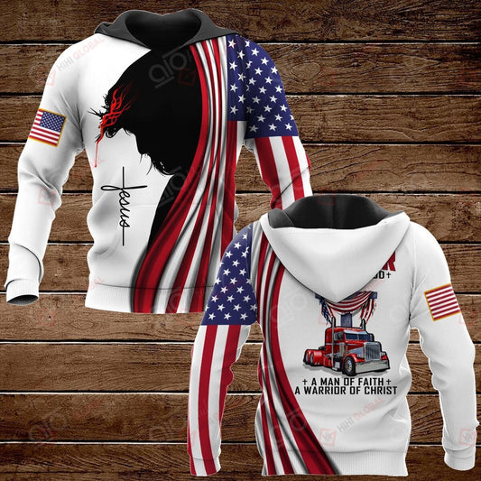 Joy corners I Am A Trucker A Child Of God American Flag Jesus Hoodie