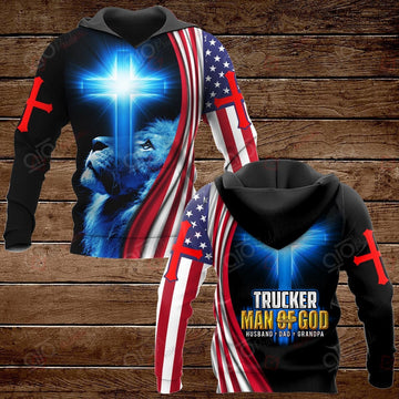 Joy corners Trucker Man Of God Husband Dad Grandpa Hoodie