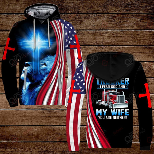 Joy corners I Am A Trucker I Fear God And My Wife You Are Neither Hoodie
