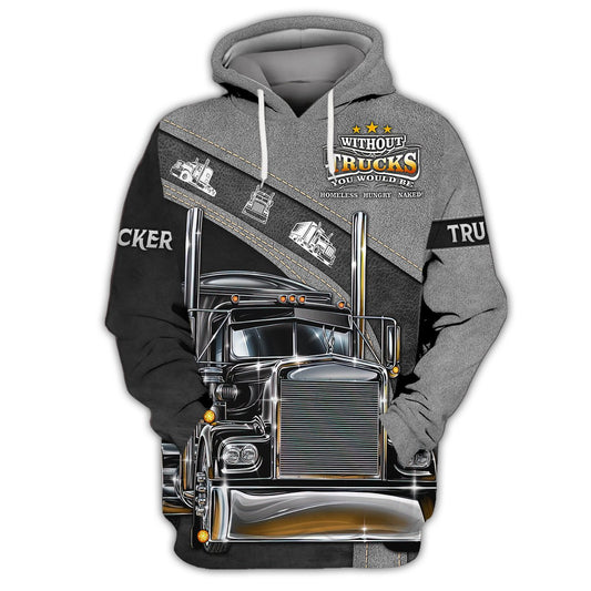 Joycorners Black Leather Pattern Trucker 3D All Over Printed Hoodie