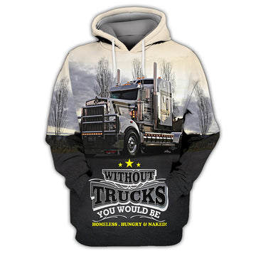 Joycorners White Trucker 3D All Over Printed Hoodie