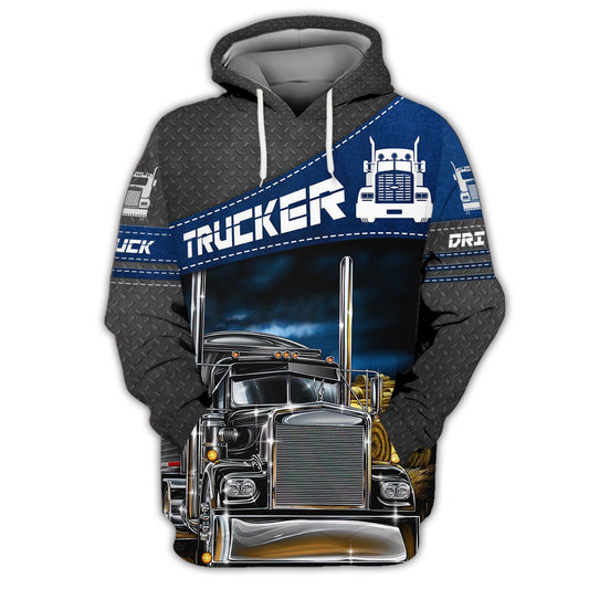Joycorners Black Steel Pattern Trucker 3D All Over Printed Hoodie