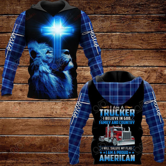 Joy corners I Am A Trucker I Believe In God Family And Country Shirts Plaid Hoodie