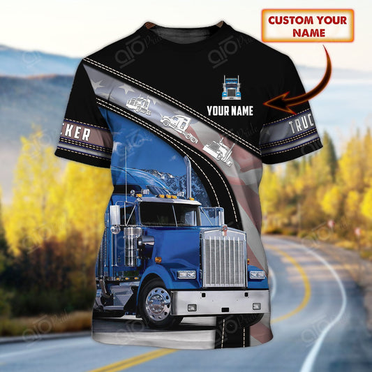 Joy Corners Custom Name Trucker - Personalized Name 3D Blue T-shirt 2023