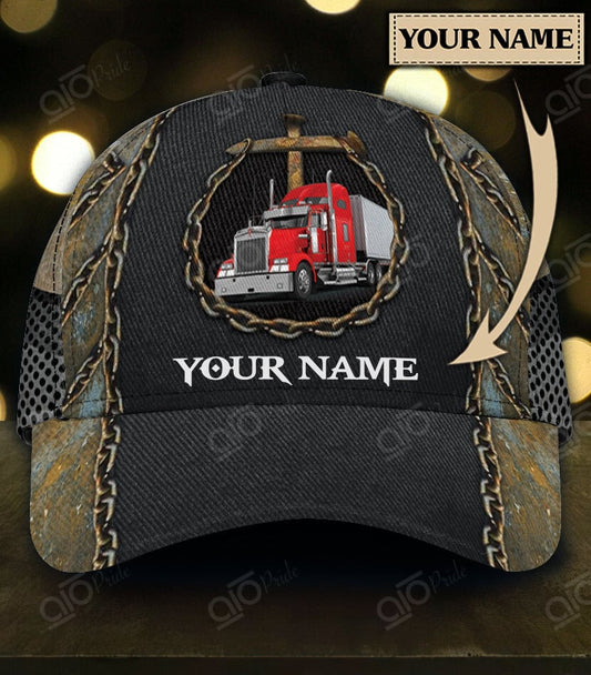 Joy corners Cross And Red Truck Custom Name Trucker Classic Cap