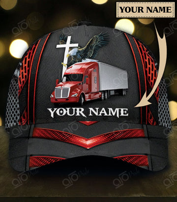 Joy corners Eagle And Red Truck Custom Name Trucker Classic Cap