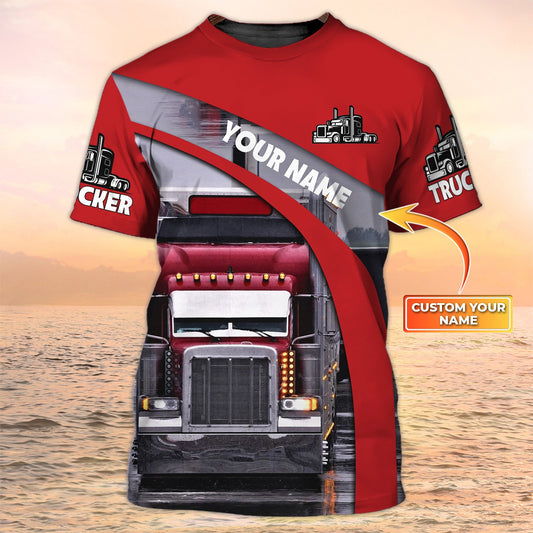 Joy Corners Custom Name Red Big Truck T Shirts, Truck Driver Custom Tshirt 2023