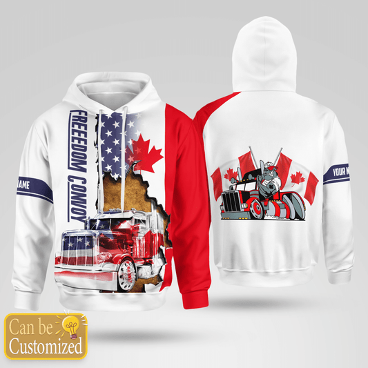 Joycorners Custom Name Canadian Freedom Convoy - Trucker 3D Hoodie All Over Printed