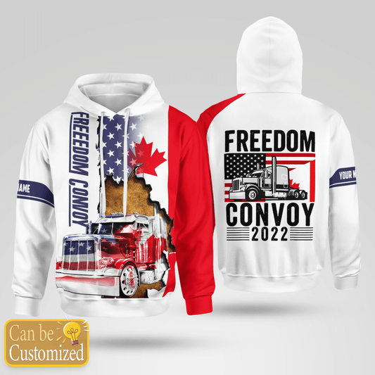 Joycorners Custom Name Freedom Convoy 2022 - Trucker 3D Hoodie All Over Printed