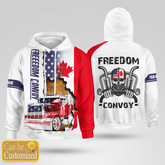 Joycorners Custom Name Skull Trucker Freedom Convoy - Trucker 3D Hoodie All Over Printed