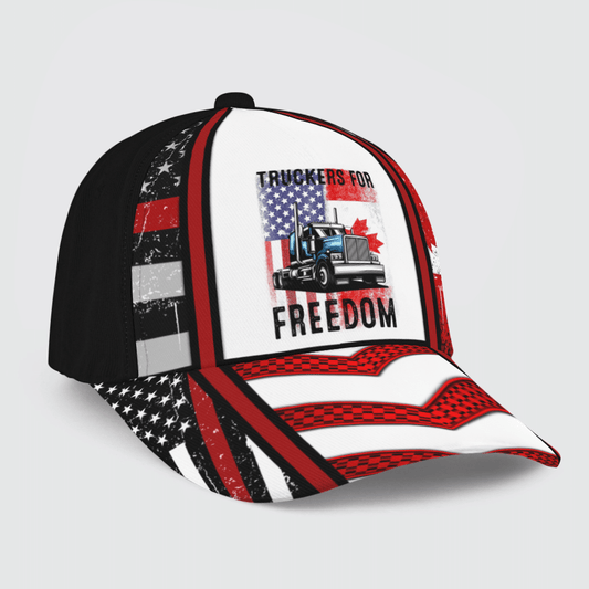 Joycorners American Flag Canada Flag Freedom Convoy 2022 TRUCKER Driver 3D Baseball Cap All Over Printed