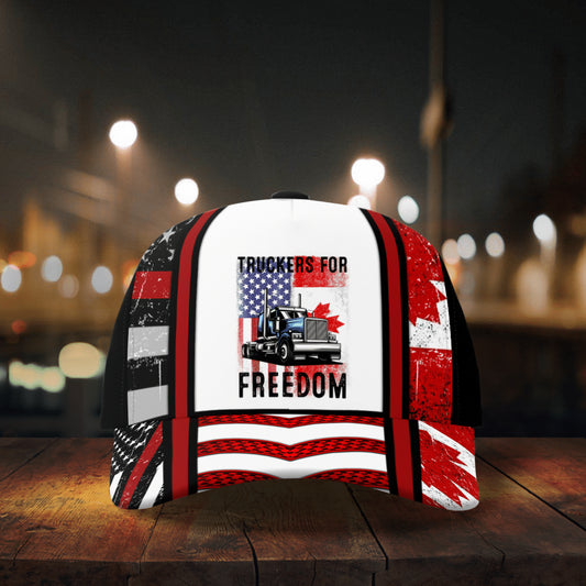 Joycorners American Flag Canada Flag Freedom Convoy 2022 TRUCKER Driver 3D Baseball Cap All Over Printed