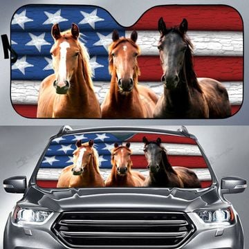 Joycorners Horse United States Flag All Over Printed 3D Sun Shade