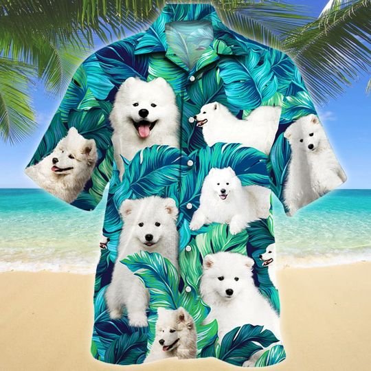 Joycorners Samoyed Dog Lovers Hawaiian Style For Summer All Printed 3D Hawaiian Shirt
