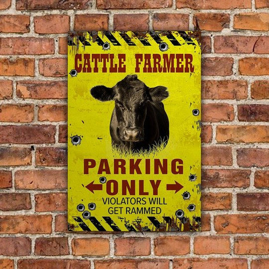 Joycorners Black Angus Farmer Parking Only Violators Will Get Plucked All Printed 3D Metal Sign