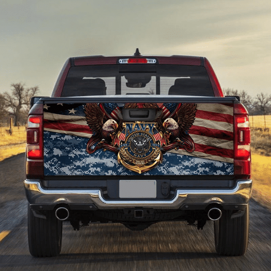 Joycorners Navy Veteran United States Eagles Blue Camo All Over Printed 3D Truck Tailgate Decal