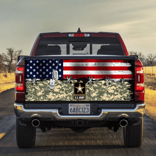 Joycorners United States Army Classic Camo And Tag All Over Printed 3D Truck Tailgate Decal