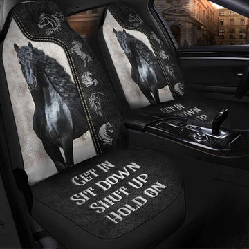 Joycorners Black Horse - Horse Symbols - Get In Sit Down Shut Up Hold On Car Seat Cover Set (2Pcs)