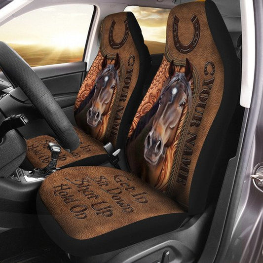 Joycorners Custom Name Horse Get In Sit Down Shut Up Hold On Car Seat Cover Set (2Pcs)