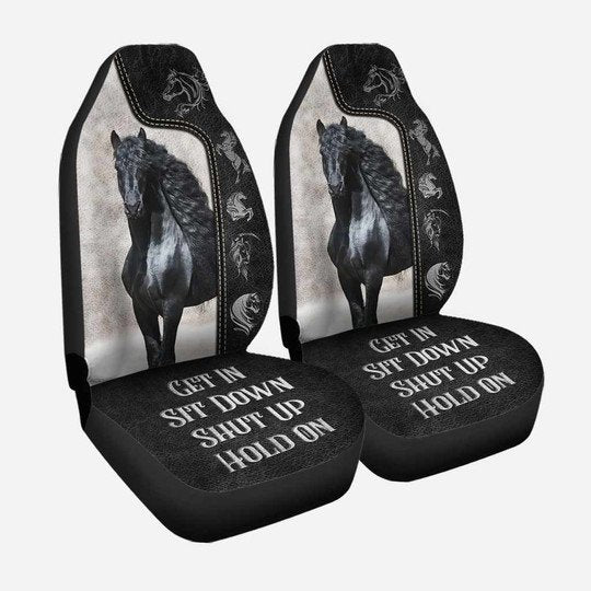 Joycorners Black Horse - Horse Symbols - Get In Sit Down Shut Up Hold On Car Seat Cover Set (2Pcs)