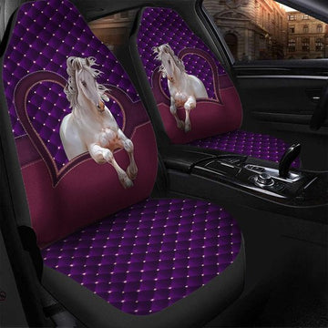 Joycorners White Horse - Horse Symbols - Purple Heart Car Seat Cover Set (2Pcs)