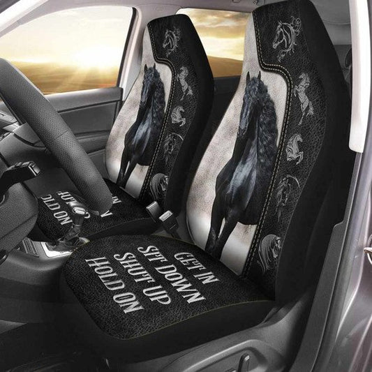 Joycorners Black Horse - Horse Symbols - Get In Sit Down Shut Up Hold On Car Seat Cover Set (2Pcs)