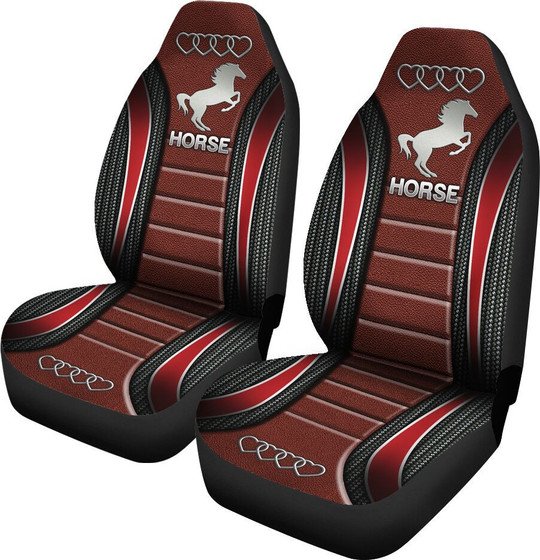 Joycorners Red And Silver Hearts Horse Car Seat Cover Set (2Pcs)