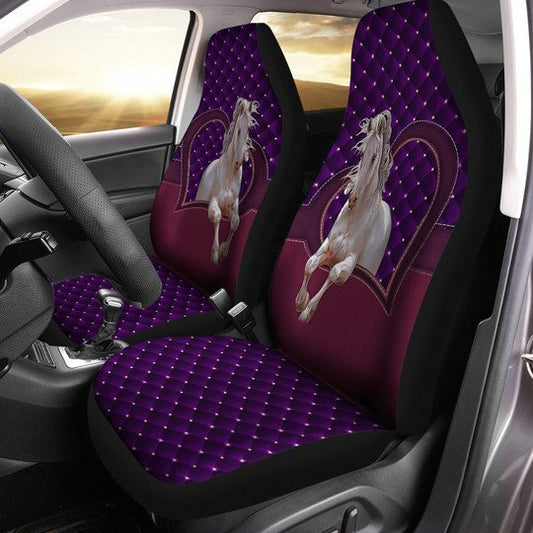 Joycorners White Horse - Horse Symbols - Purple Heart Car Seat Cover Set (2Pcs)