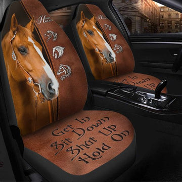 Joycorners Brown Horse - Horse Symbols - Get In Sit Down Shut Up Hold On Car Seat Cover Set (2Pcs)