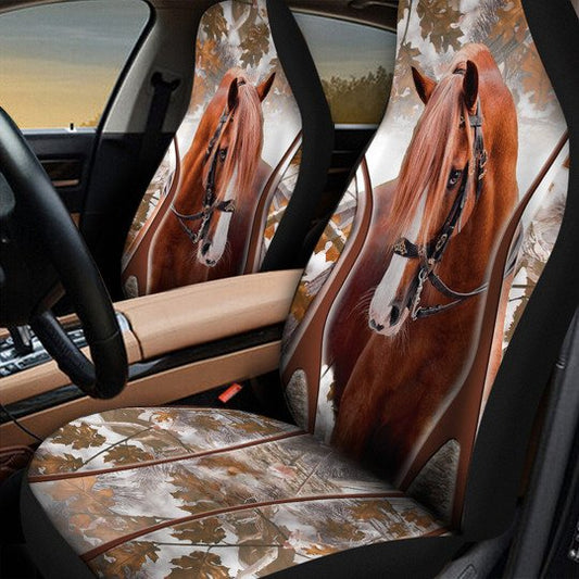 Joycorners Horse In The Wood Full Of Leaves Car Seat Cover Set (2Pcs)