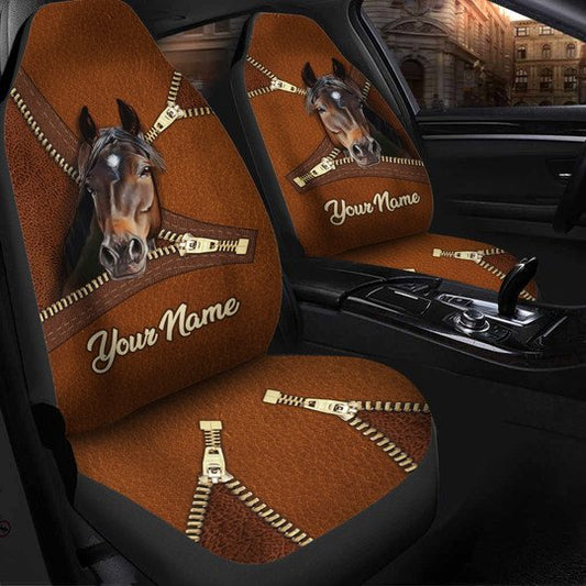 Joycorners Custom Name Zipper Horse Car Seat Cover Set (2Pcs)