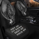 Joycorners Zip Horse Get In Sit Down Shut Up Hold On Black/White Car Seat Cover Set (2Pcs)