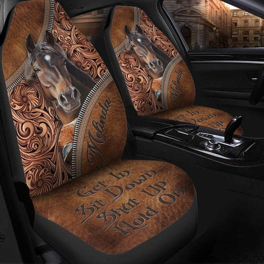 Joycorners Custom Name Horse Get In Sit Down Shut Up Hold On 2 Car Seat Cover Set (2Pcs)